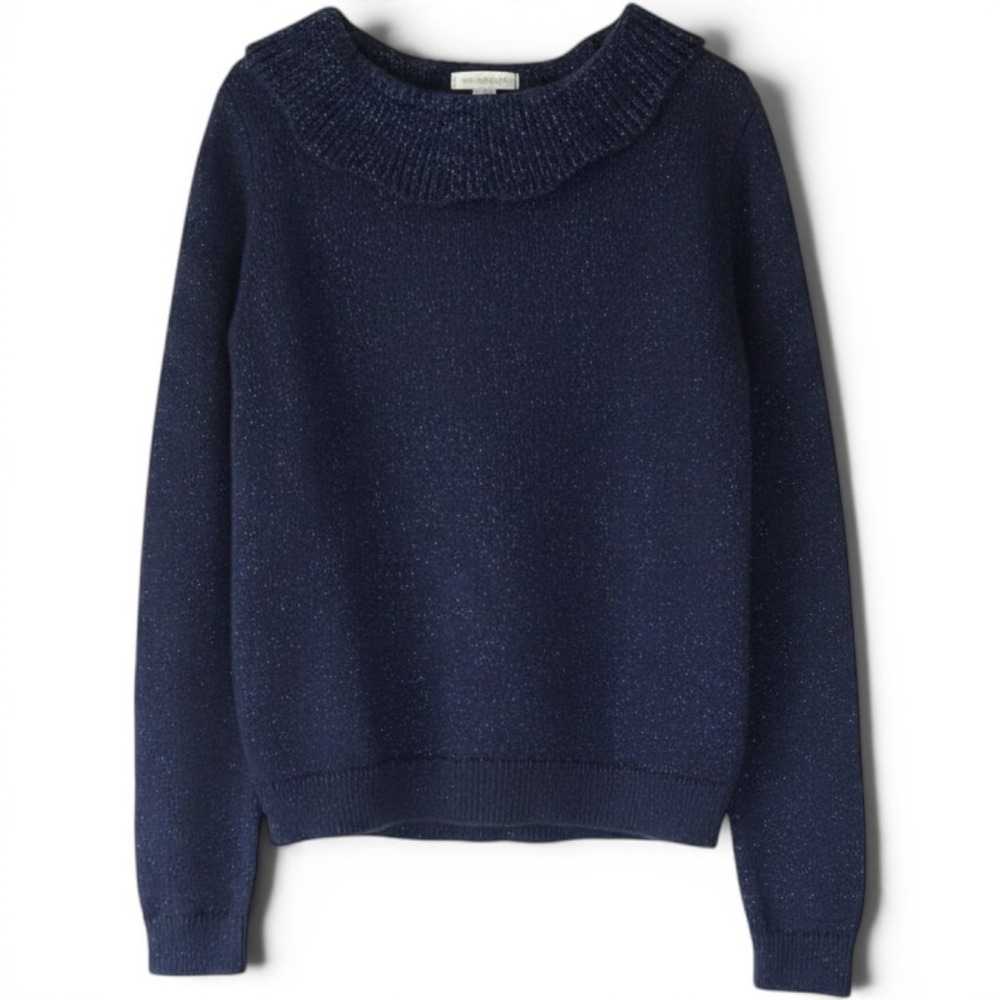 Vertbaudet Navy Ruffle Collar Knit Long Sleeve Sweater Girls Size 10 Sparkle